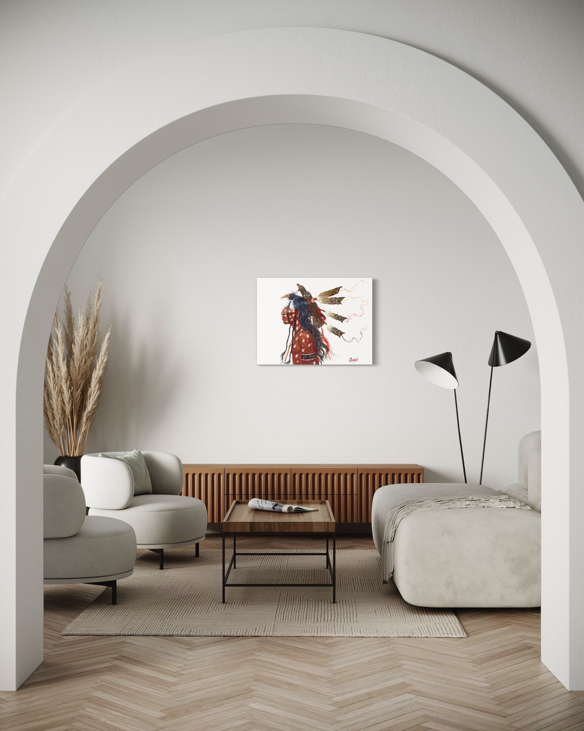 BRAVE WOLF AND THE MEDICINE HAWK | Luxe Collection Canvas Print