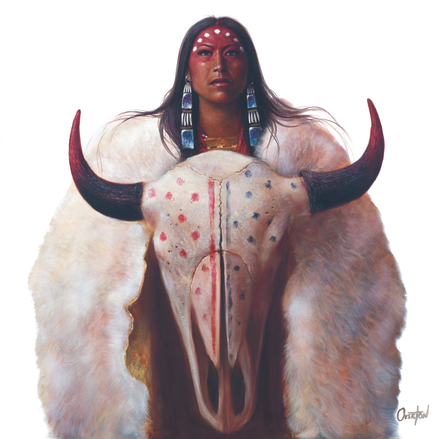 WHITE BUFFALO CALF WOMAN | "Drop" Limited Edition Hand Embellished Luxe Canvas Print
