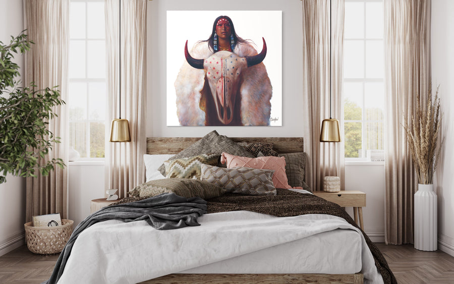 WHITE BUFFALO CALF WOMAN | "Drop" Limited Edition Hand Embellished Luxe Canvas Print